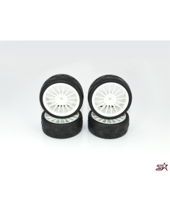 Ride 1/10 Slick Tires Precut 24mm Pre-glued with 16 Spoke Wheel White, 4pcs (RI-24025PG)